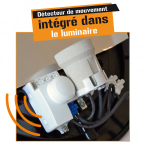 Hublot plastique 60W - Classe II - IP 65 avec détecteur de mouvement Hf invisible